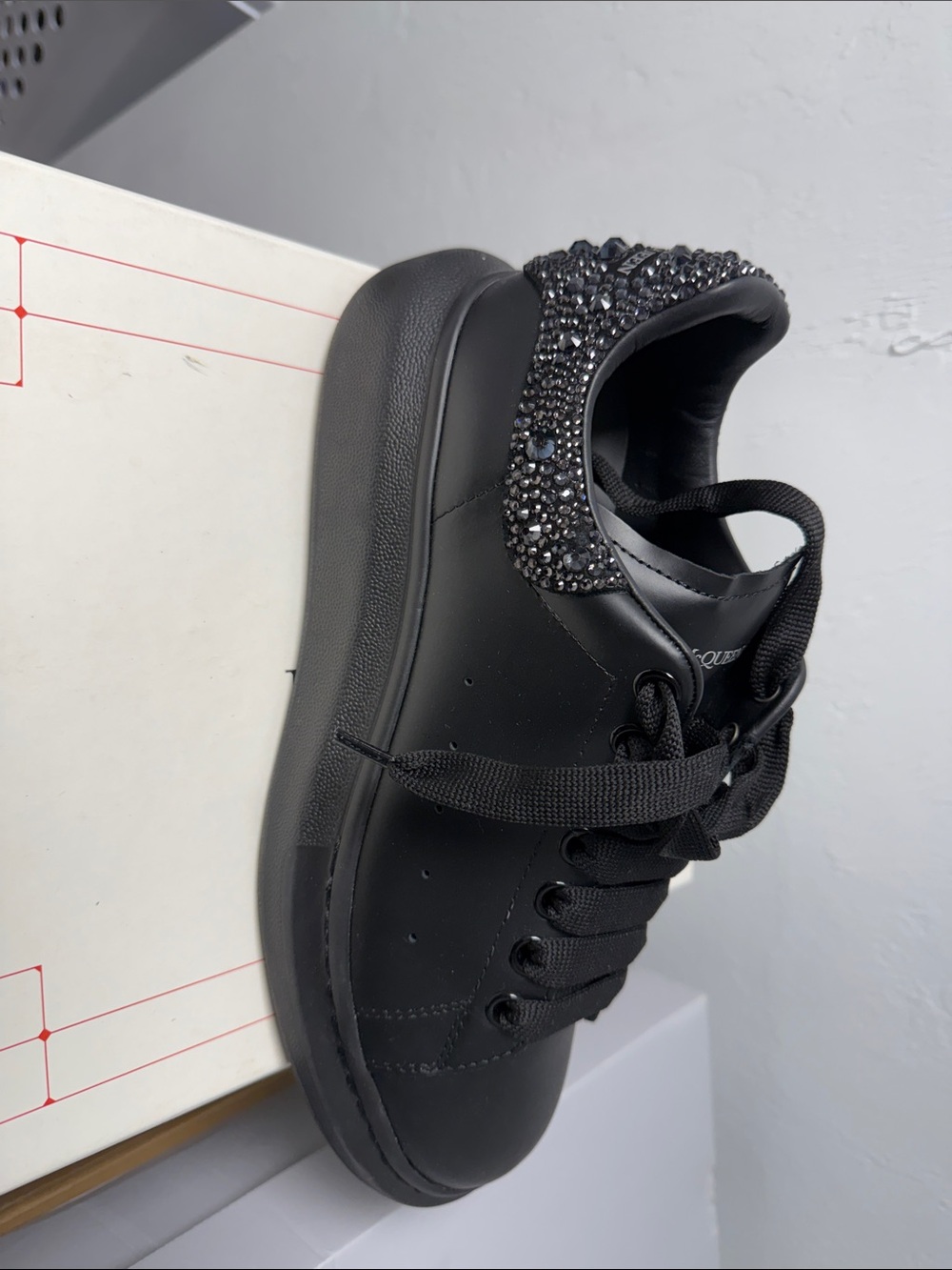 Alexander McQueen Black Leather Sneakers with Crystal Heel - Picture 3 of 6